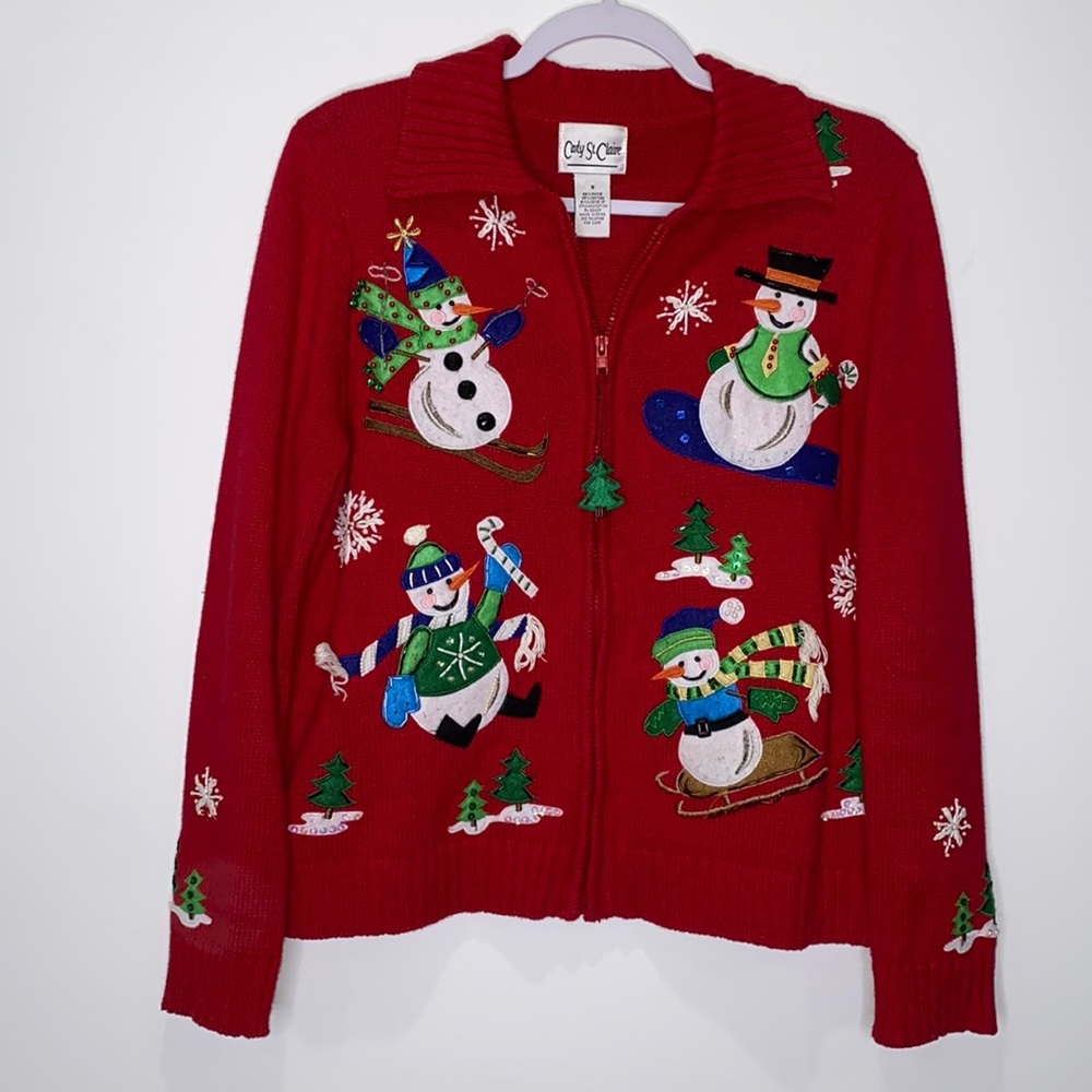 Vintage Carly St. Claire Christmas Sweater/Cardigan Red Size S